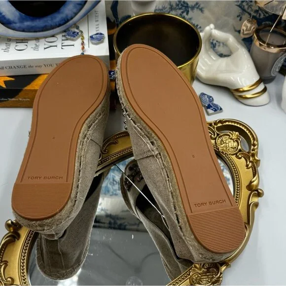 🆕 TORY BURCH 🧿 NWOT Ines Linen & Leather Bejewelled Espadrilles - Size 8 - Picture 8 of 10